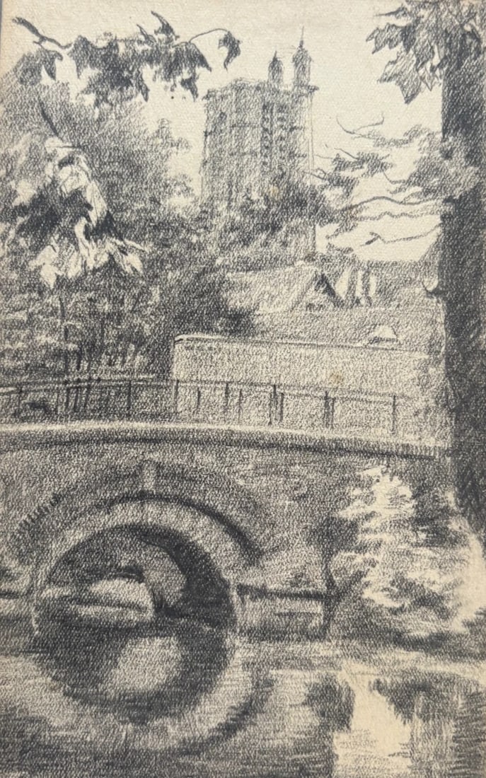 Antique Drawing Original Cityview, Castle, River signed Artwork: Title: Antique Drawing Original Cityview, Castle, River signed Artwork Description: Pencil on paper 14.5 x 9.5 cm All our artworks are packaged to a very high standard, using protective cellophane wal