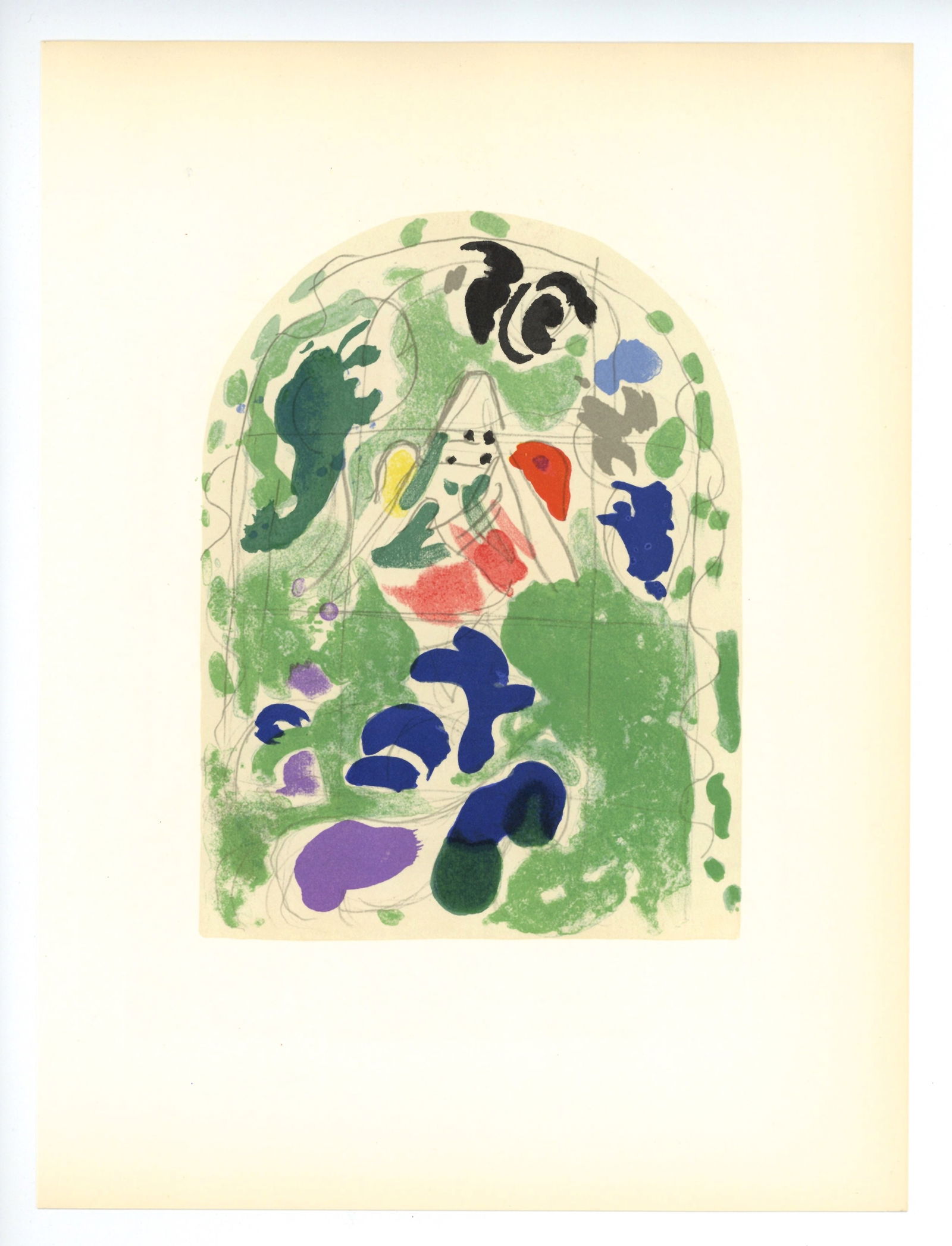 Marc Chagall "Tribe of Issachar" Jerusalem Windows lithograph: Medium: lithograph (after the watercolor). Printed in 1962 at the Mourlot atelier for "Jerusalem Windows". This piece was executed by Chagall in preparation for his famous stained-glass windows for th