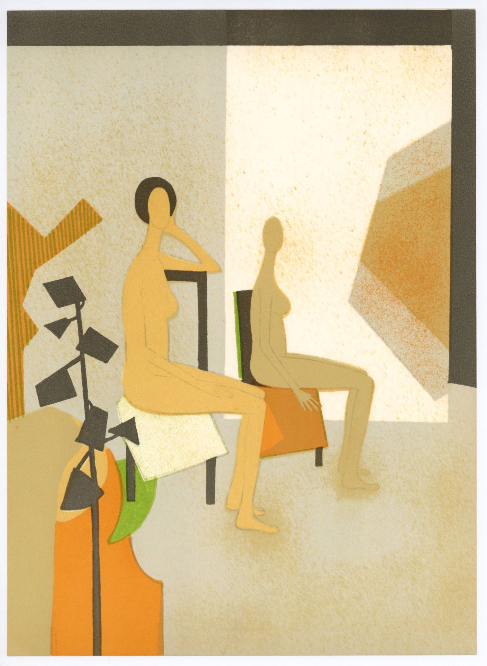 Andre Minaux original lithograph "Le deux modeles": Medium: original lithograph. Printed on Arches paper in 1974 at the Mourlot Freres atelier. Size: 12 1/2 x 9 1/4 inches (318 x 235 mm). Not signed. Reserve: $120.00 Shipping: Domestic: Flat-rate of $2