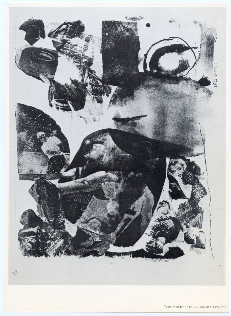 Robert Rauschenberg "Booster Study" 1967: Medium: offset print (after Rauschenberg). From Robert Rauschenberg's "Booster and 7 Studies" series. This smaller-size promotional copy was printed on semi-glossy paper in 1967 and issued by Gemini G