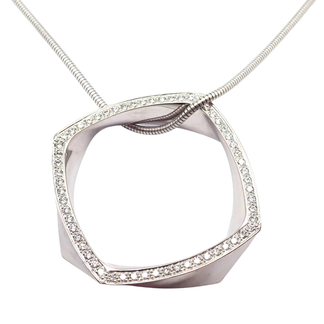 Authentic Tiffany & Co 18k White Gold Frank Gehry Diamond Torque Square Necklace (1 of 15)