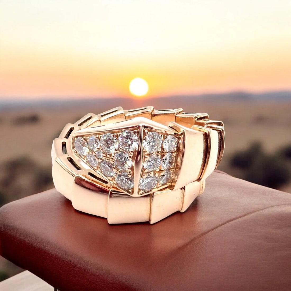 Authentic! Bulgari Bvlgari Serpenti Viper 18k Rose Gold Diamond Large Ring: Authentic! Bulgari Bvlgari Serpenti Viper 18k Rose Gold Diamond Large Ring Authentic! Bulgari Bvlgari Serpenti Viper 18k Rose Gold Diamond Large Ring Product Description About This Piece: The Bulgari