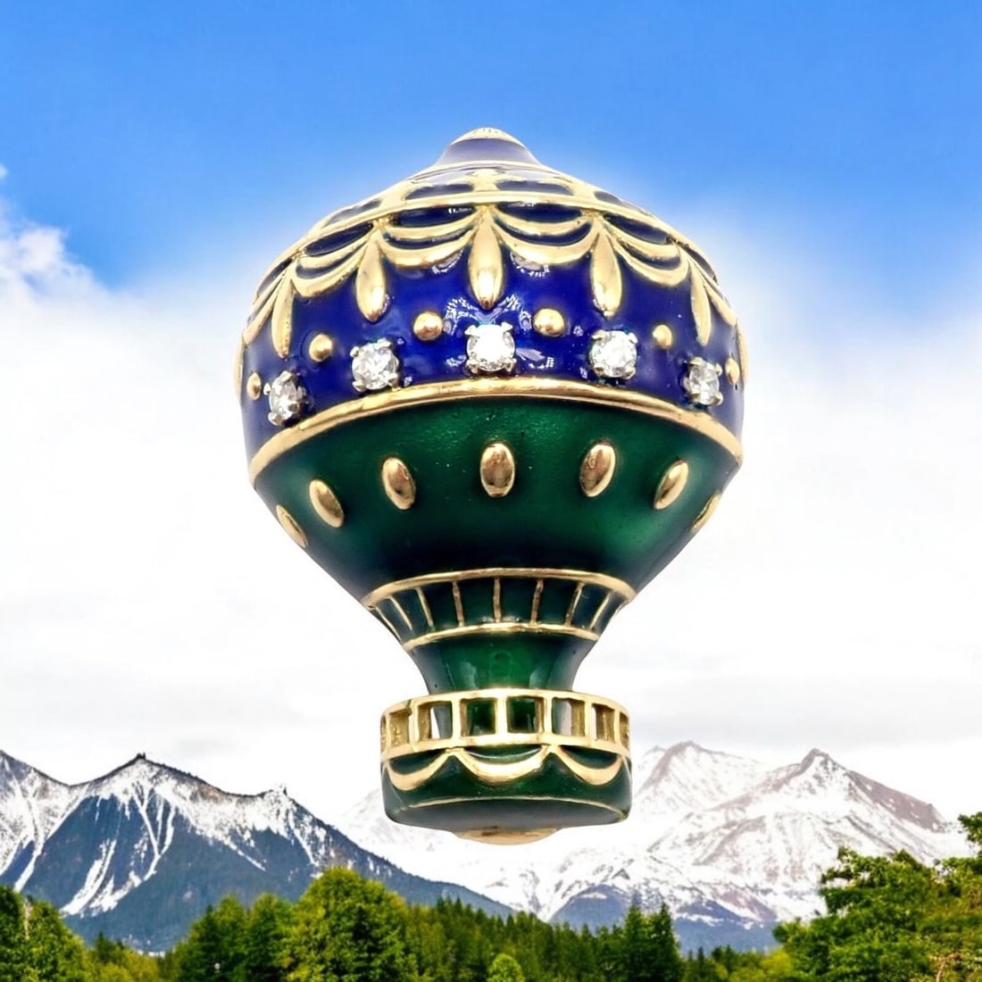 Authentic! Christian Dior 18k Yellow Gold Diamond Enamel Jules Verne Pin Brooch: This exquisite Christian Dior Jules Verne brooch, crafted from 18k yellow gold, features intricate enamel detailing and dazzling diamonds. Celebrating the adventurous spirit of Jules Verne, the design