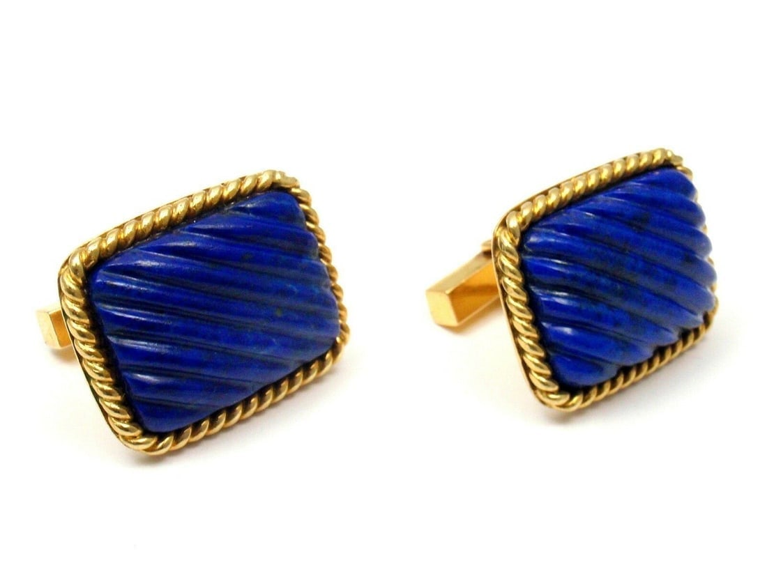 Tiffany & Co. 18k Yellow Gold Large Lapis Lazuli Rope Bordered Gold Cufflinks: Tiffany & Co. 18k Yellow Gold Large Lapis Lazuli Rope Bordered Gold Cufflinks Tiffany & Co. 18k Yellow Gold Large Lapis Lazuli Rope Bordered Gold Cufflinks Product Description About This Piece: Metal: