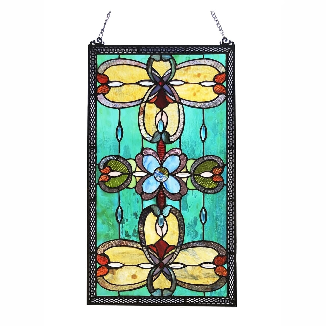 26" Stained Glass Window Hanging Panel Suncatcher: 26" x 15" These captivating reproduction tiffany-style stained glass pieces are crafted using the exact technique pioneered by the renowned artist Louis Comfort Tiffany in the early 1900s. Every hand-