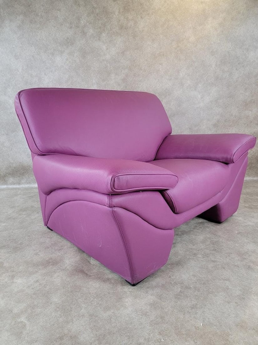 Postmodern Plum Leather Oversized Chair Set - 2