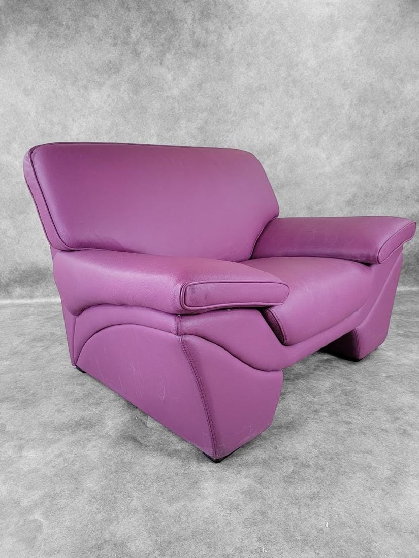 Postmodern Plum Leather Oversized Chair Set - 3