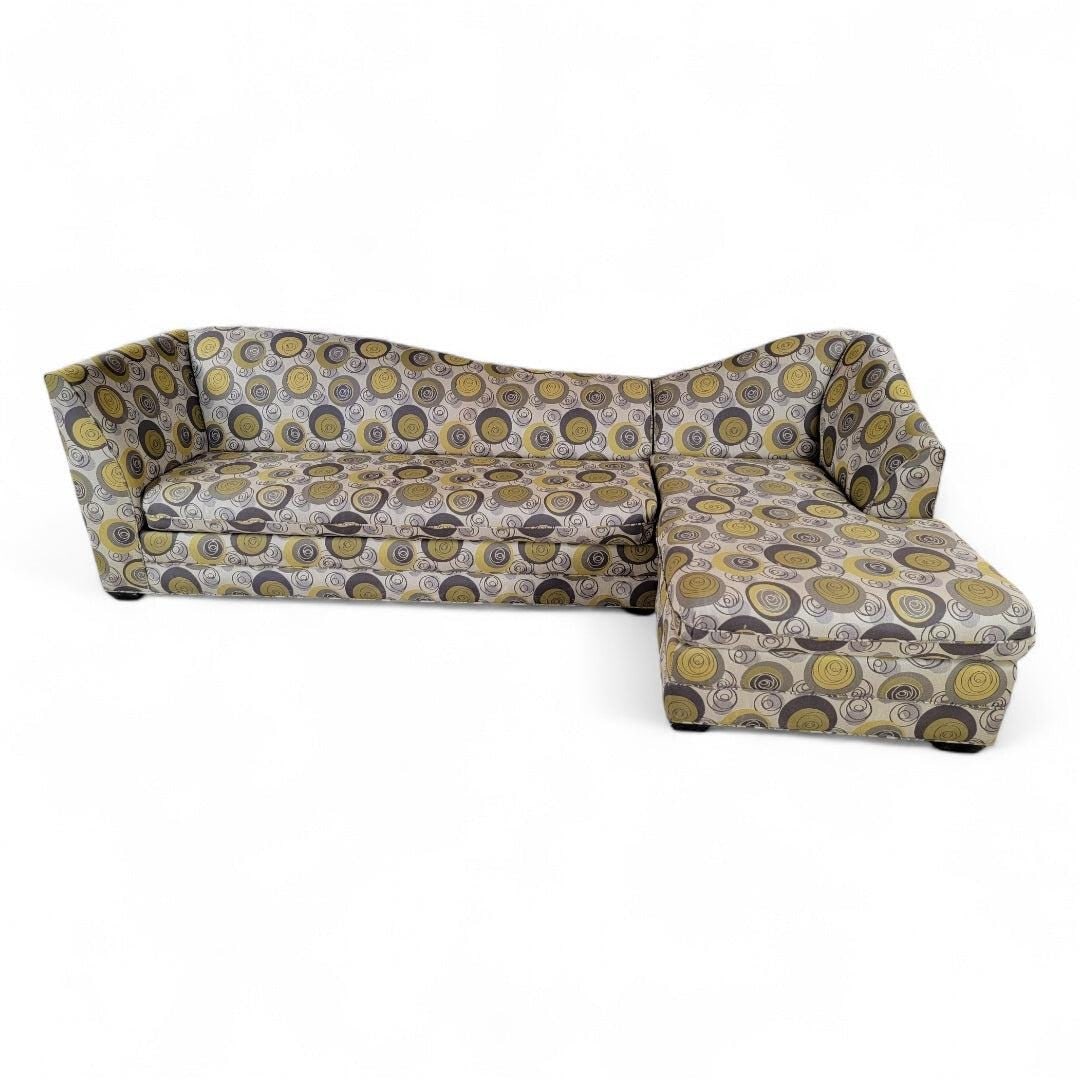 Postmodern Curved Back Queen Sleeper Retro Patterned Upholstered Sectional Sofa by Carson's: Title: Postmodern Curved Back Queen Sleeper Retro Patterned Upholstered Sectional Sofa by Carson's Description: Postmodern Sculptural Curved Back Queen Sleeper Retro Patterned Upholstered Sectional So