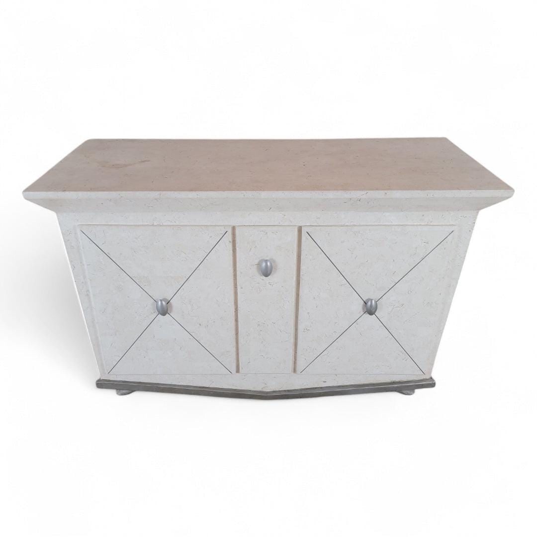 Vintage Contemporary Tessellated Stone Wrapped 2 Door Credenza/Hall Chest: Title: Vintage Contemporary Tessellated Stone Wrapped 2 Door Credenza/Hall Chest Description: Vintage Contemporary Tessellated Stone Wrapped 2 Door w/ Pull Out Shelf Drawer Credenza/Hall Chest Great f