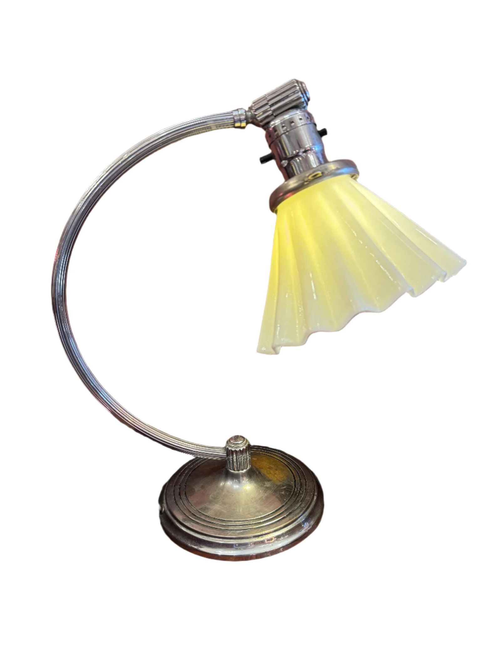 Vintage Art Deco Desk Lamp by Chase and Co.: Title: Vintage Art Deco Desk Lamp by Chase and Co. Description: Materials: metal, porcelain Vintage Art Deco Desk Lamp by Chase and Co. 1930’s Chase Lamp Company Chrome Art Deco Desk Lamps, feat