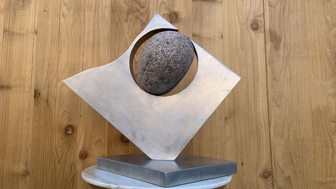 Vintage Thomas C. Hicks Jr. Steel and Stone Sculpture - 3