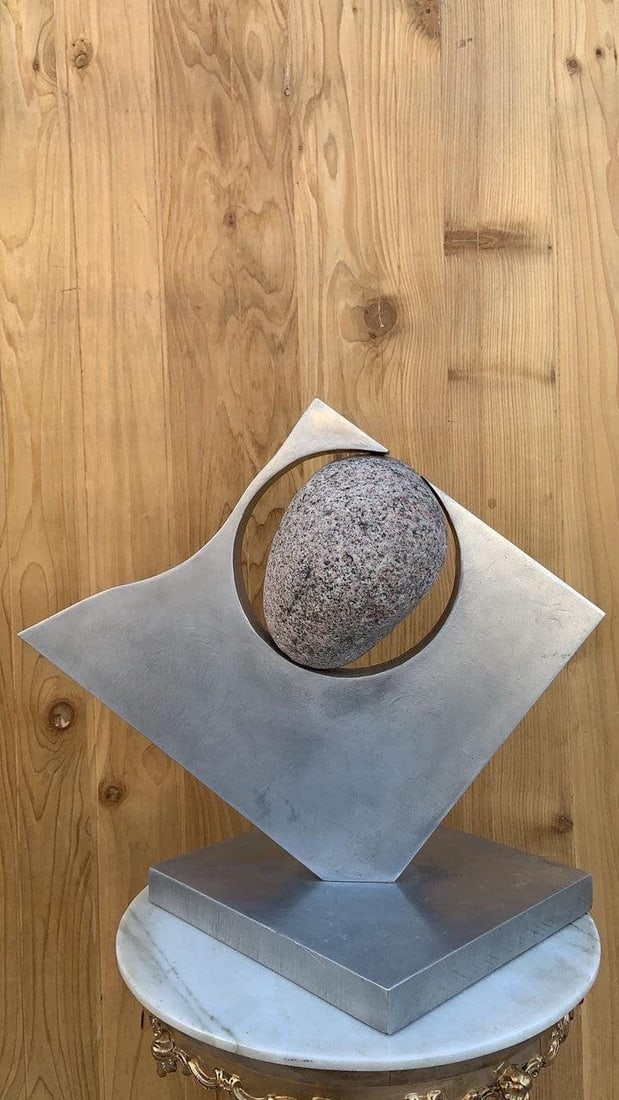 Vintage Thomas C. Hicks Jr. Steel and Stone Sculpture - 5