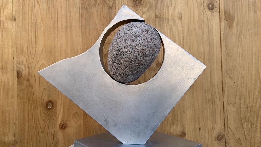 Vintage Thomas C. Hicks Jr. Steel and Stone Sculpture - 6