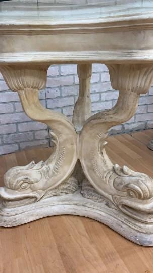 Hollywood Regency Asian Koi Dragon Fish Glass Top Console Table - 8