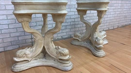 Hollywood Regency Asian Koi Dragon Fish Glass Top Console Table - 9