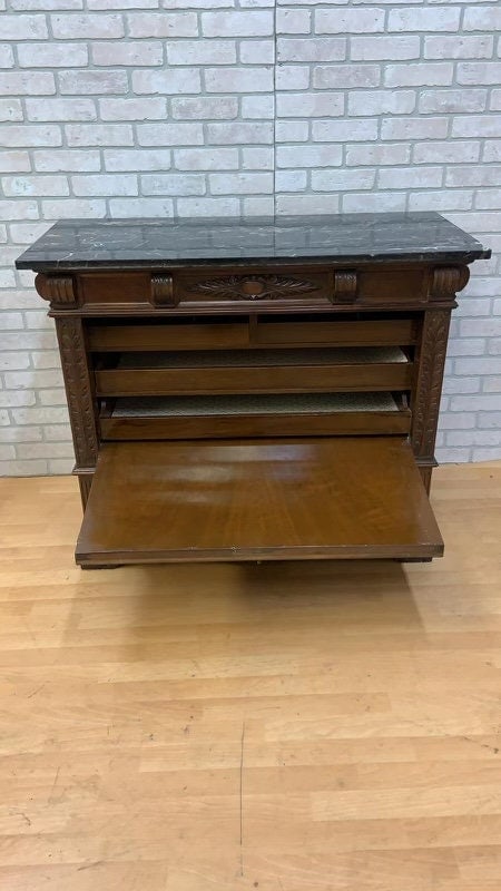 Vintage French Server Buffet with Marble and Drop Down Drawer Storage - 10