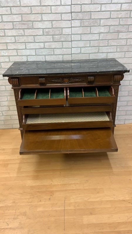 Vintage French Server Buffet with Marble and Drop Down Drawer Storage - 3