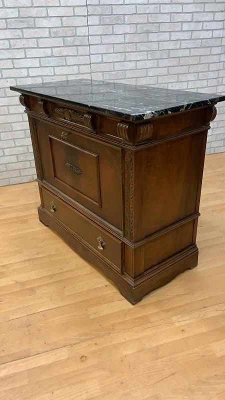 Vintage French Server Buffet with Marble and Drop Down Drawer Storage - 6
