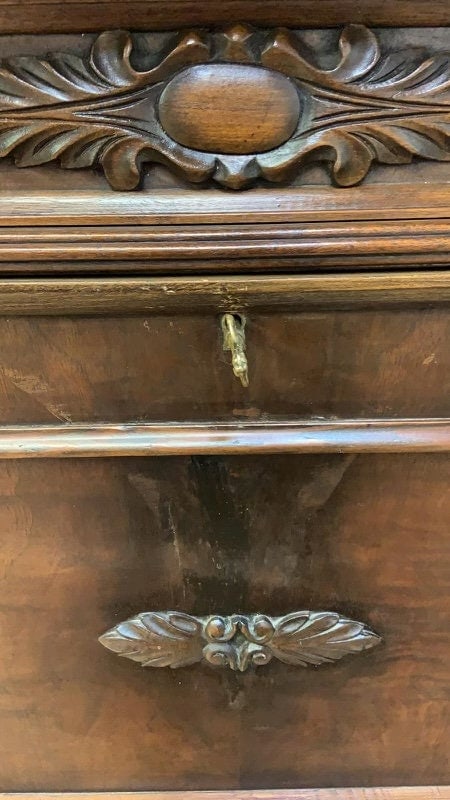 Vintage French Server Buffet with Marble and Drop Down Drawer Storage - 9