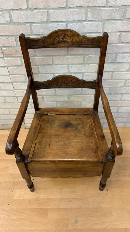 Antique Oak Commode Armchair - 3