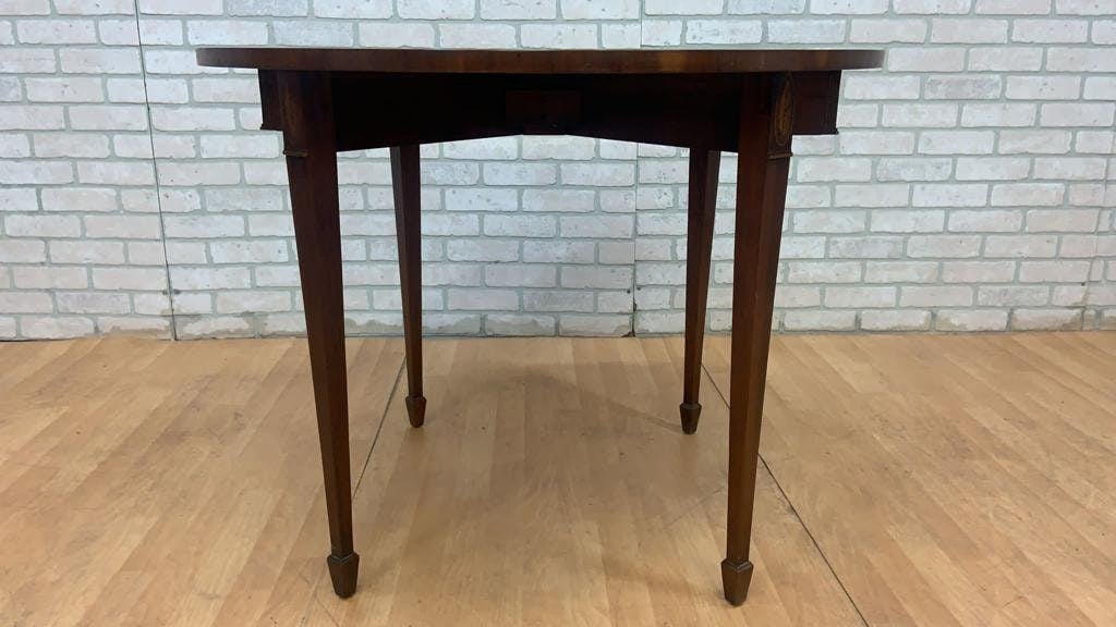 Vintage Inlay Flame Mahogany Table with Folding Demi Lune Console - 7