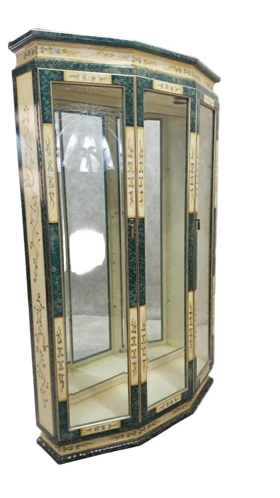 Mid-Century Modern Etched Brass Curio Cabinet – Spanish Two-Door Display - 5