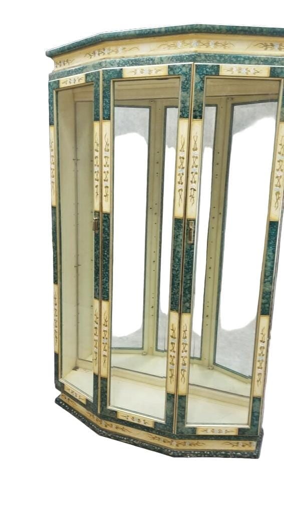 Mid-Century Modern Etched Brass Curio Cabinet – Spanish Two-Door Display - 6