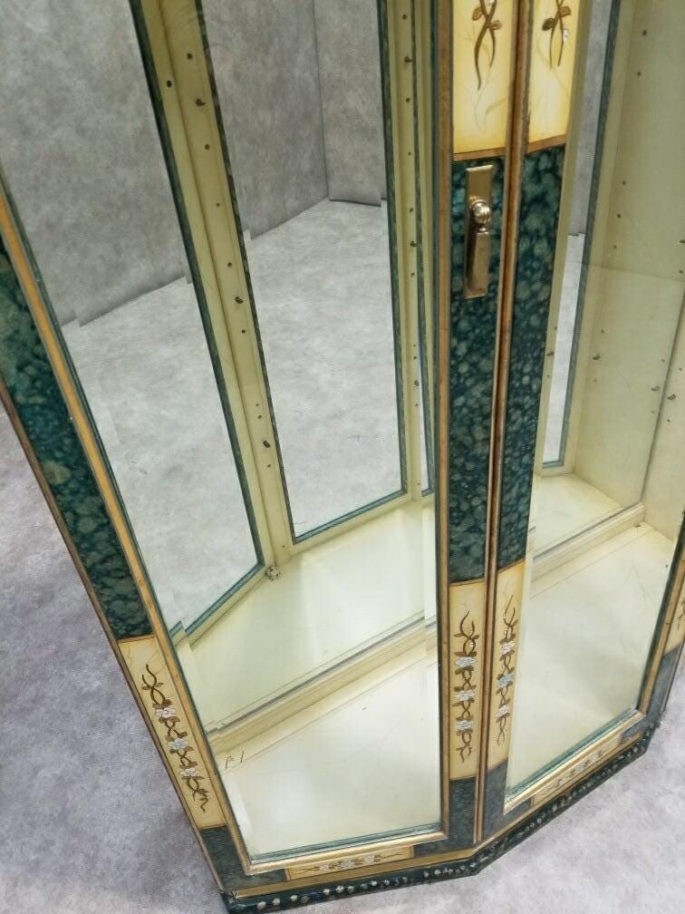 Mid-Century Modern Etched Brass Curio Cabinet – Spanish Two-Door Display - 7