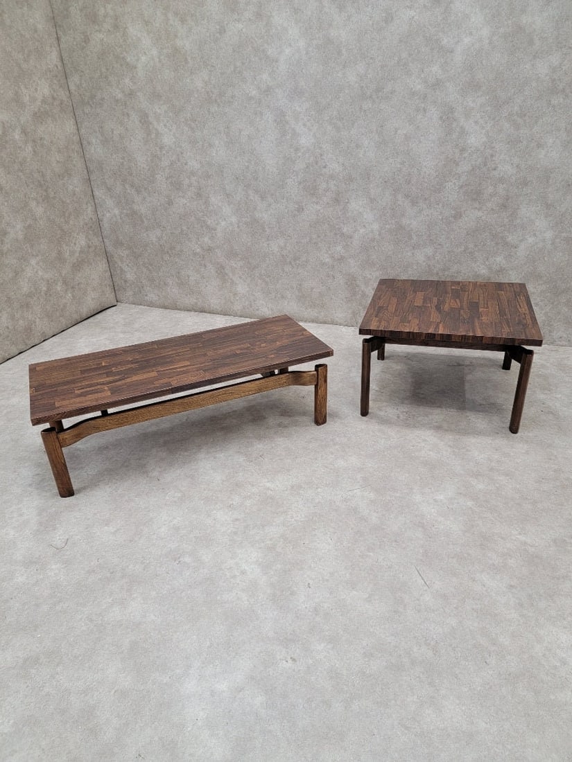 Mid Century Modern Jens Risom Style Floating Formula Side Table with Coffee Table - Set of 2 - 2