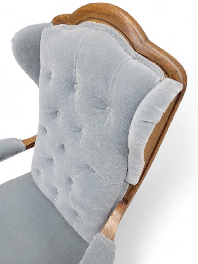 Vintage French Country Style Tufted Back Wingback Chairs Newly Reupholstered in Mohair - Pair - 5
