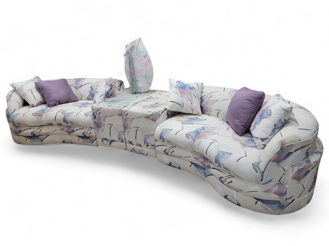 Postmodern Kagan Style Curved Sectional Sofa with 2 Side Tables - 10