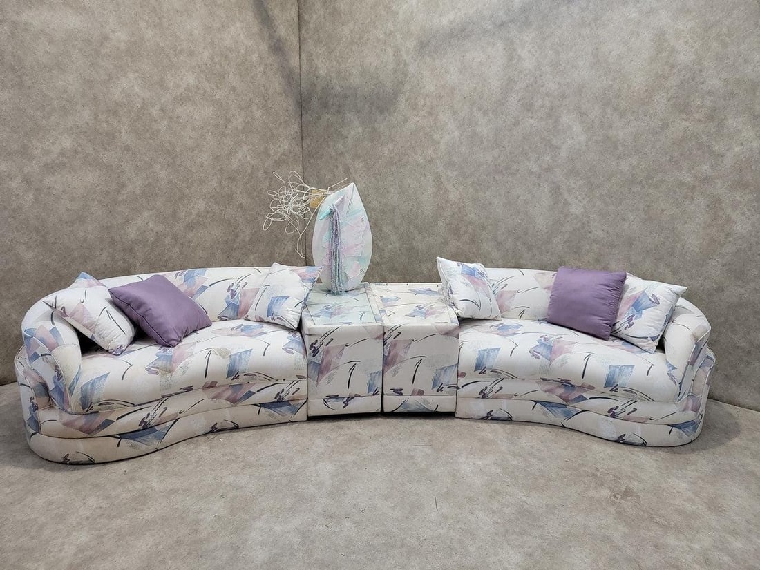 Postmodern Kagan Style Curved Sectional Sofa with 2 Side Tables - 2