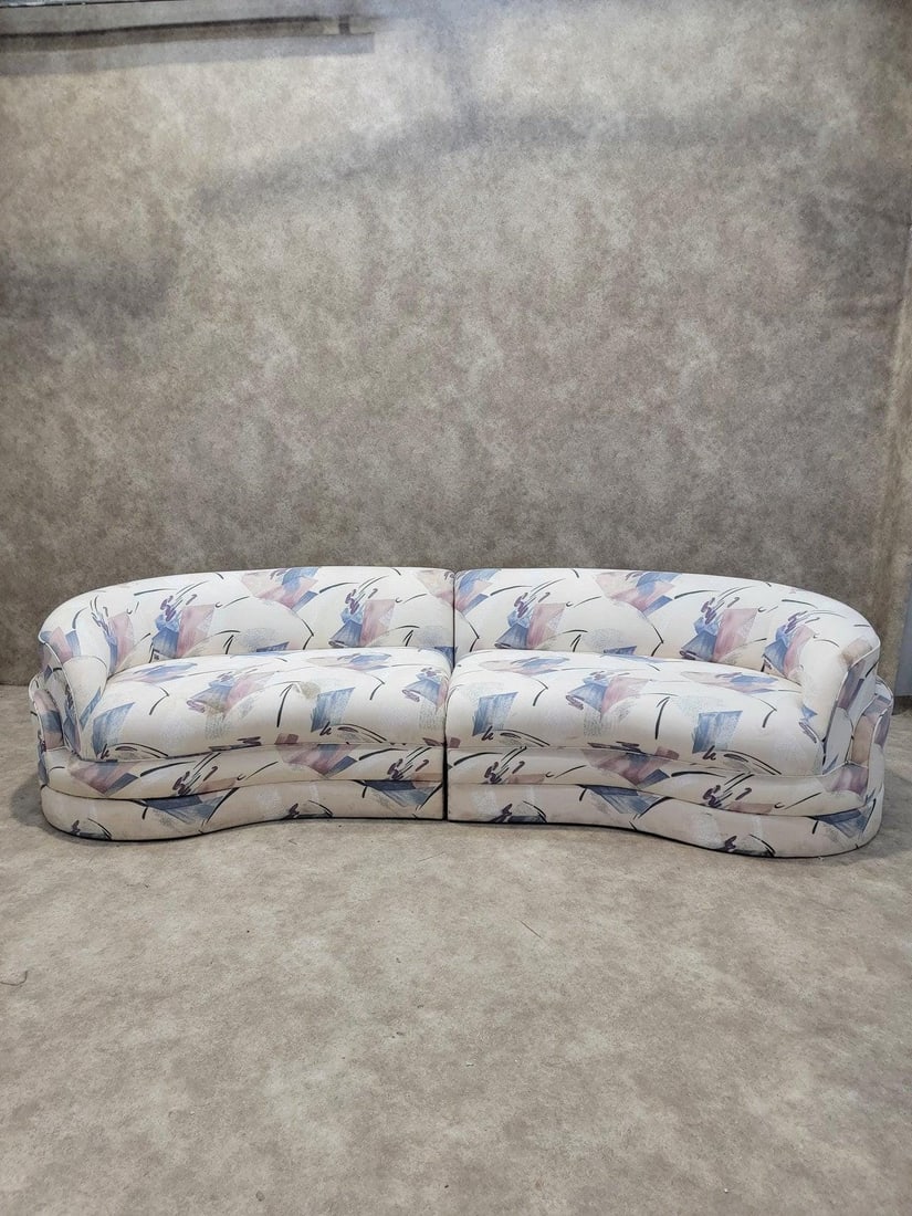 Postmodern Kagan Style Curved Sectional Sofa with 2 Side Tables - 4