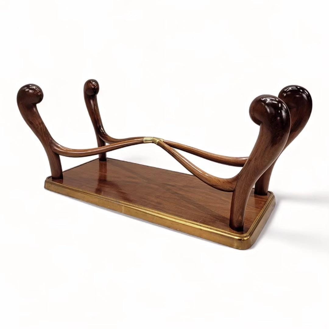 Italian Art Deco Paolo Buffa Sculptural Scrolled Walnut & Brass Pedestal Base Dining Table - 4