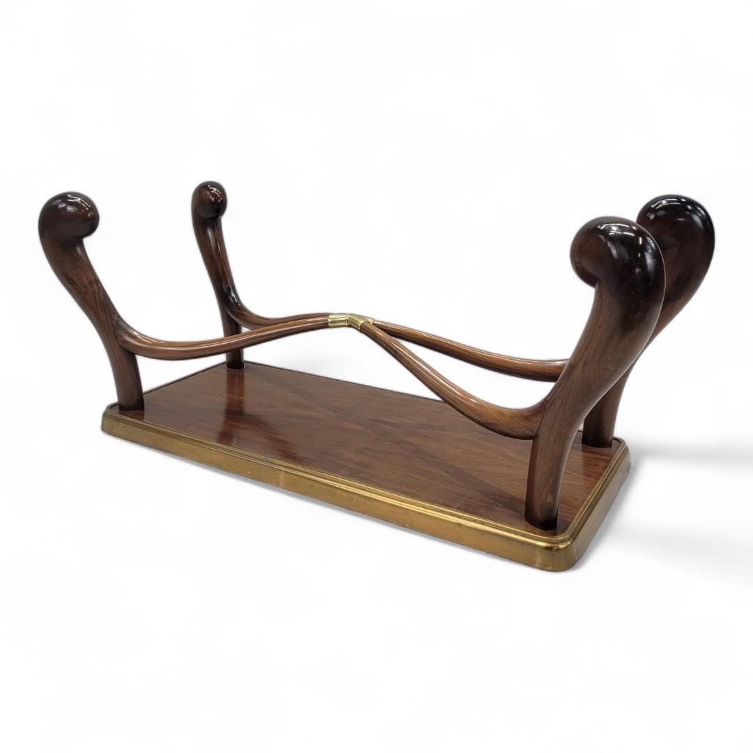 Italian Art Deco Paolo Buffa Sculptural Scrolled Walnut & Brass Pedestal Base Dining Table - 8