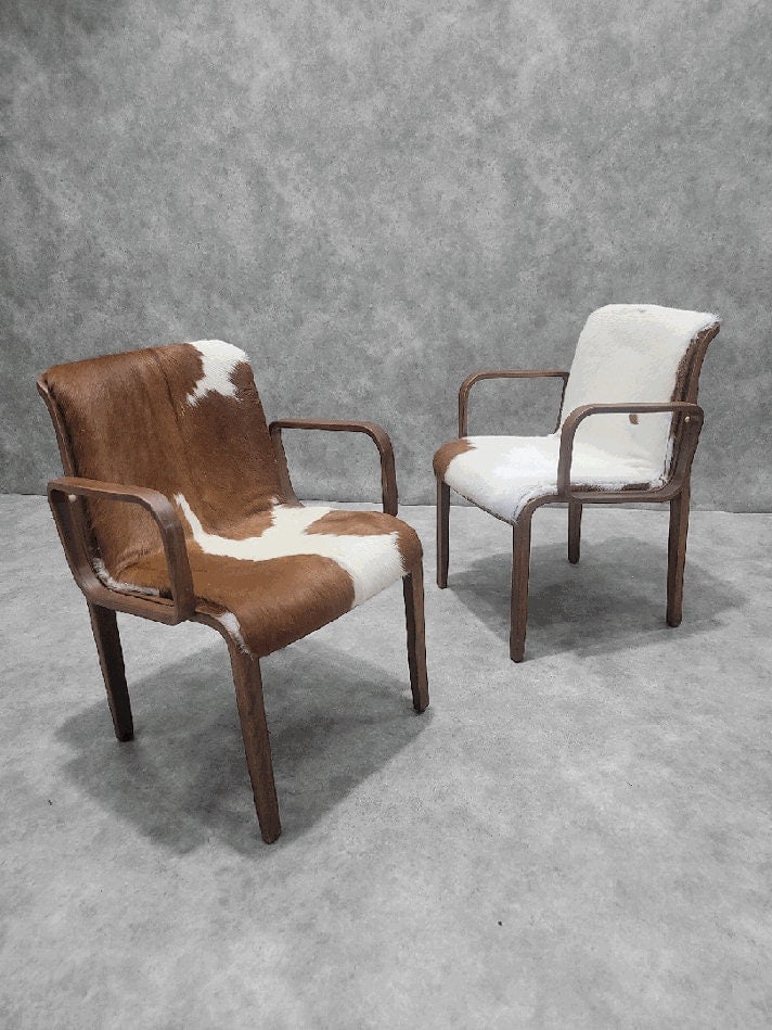 Mid-Century Modern Bill Stephens Walnut Cowhide Armchairs for Knoll - Set of 6 - 6