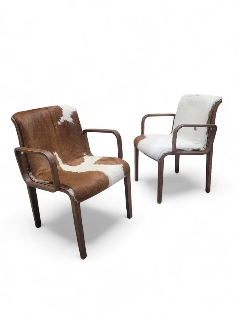 Mid-Century Modern Bill Stephens Walnut Cowhide Armchairs for Knoll - Set of 6 - 7