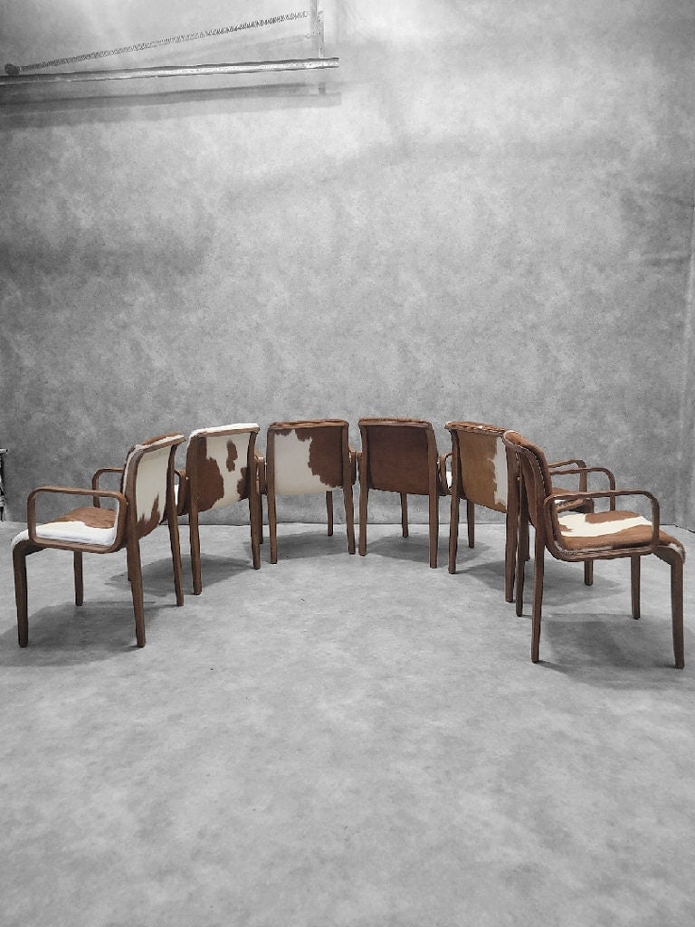 Mid-Century Modern Bill Stephens Walnut Cowhide Armchairs for Knoll - Set of 6 - 8