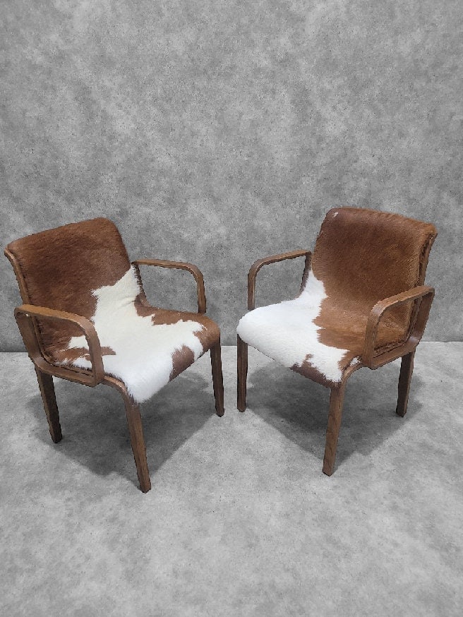 Mid-Century Modern Bill Stephens Walnut Cowhide Armchairs for Knoll - Set of 6 - 9