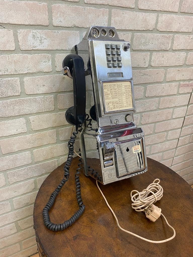 Vintage Chrome Northern Electric Touch Tone Phone with 3 Coin Slot - 8