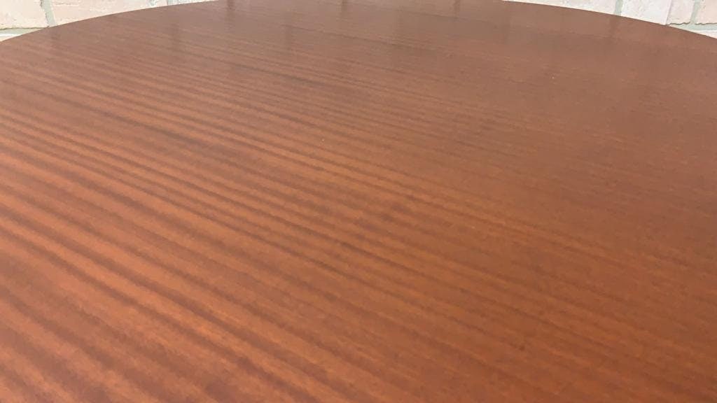 Mid Century Modern Herman Miller Style Round Wood Coffee Table with Chrome Legs - 4