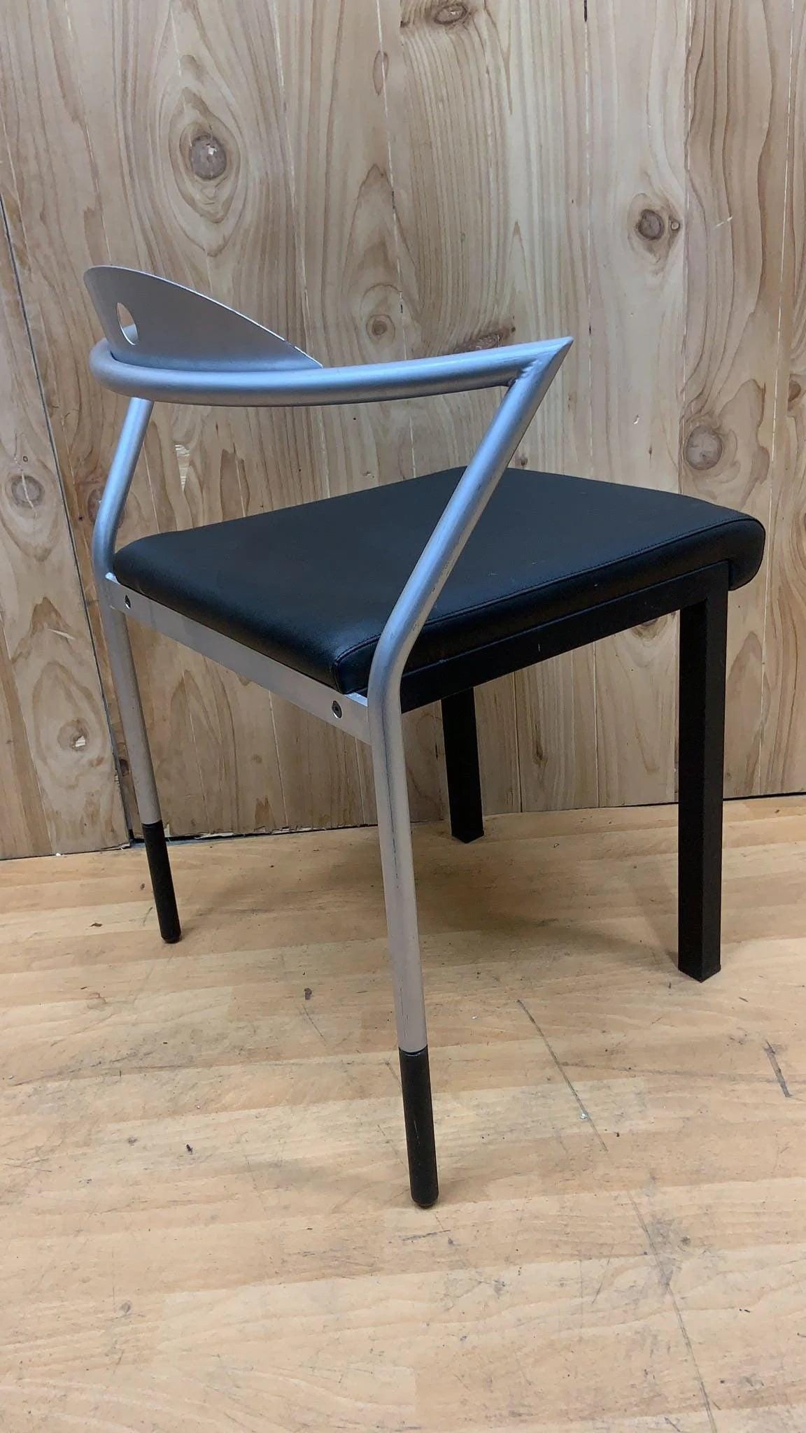 Vintage Space Age Italian Black Leather Side Chairs - Set of 7 - 3