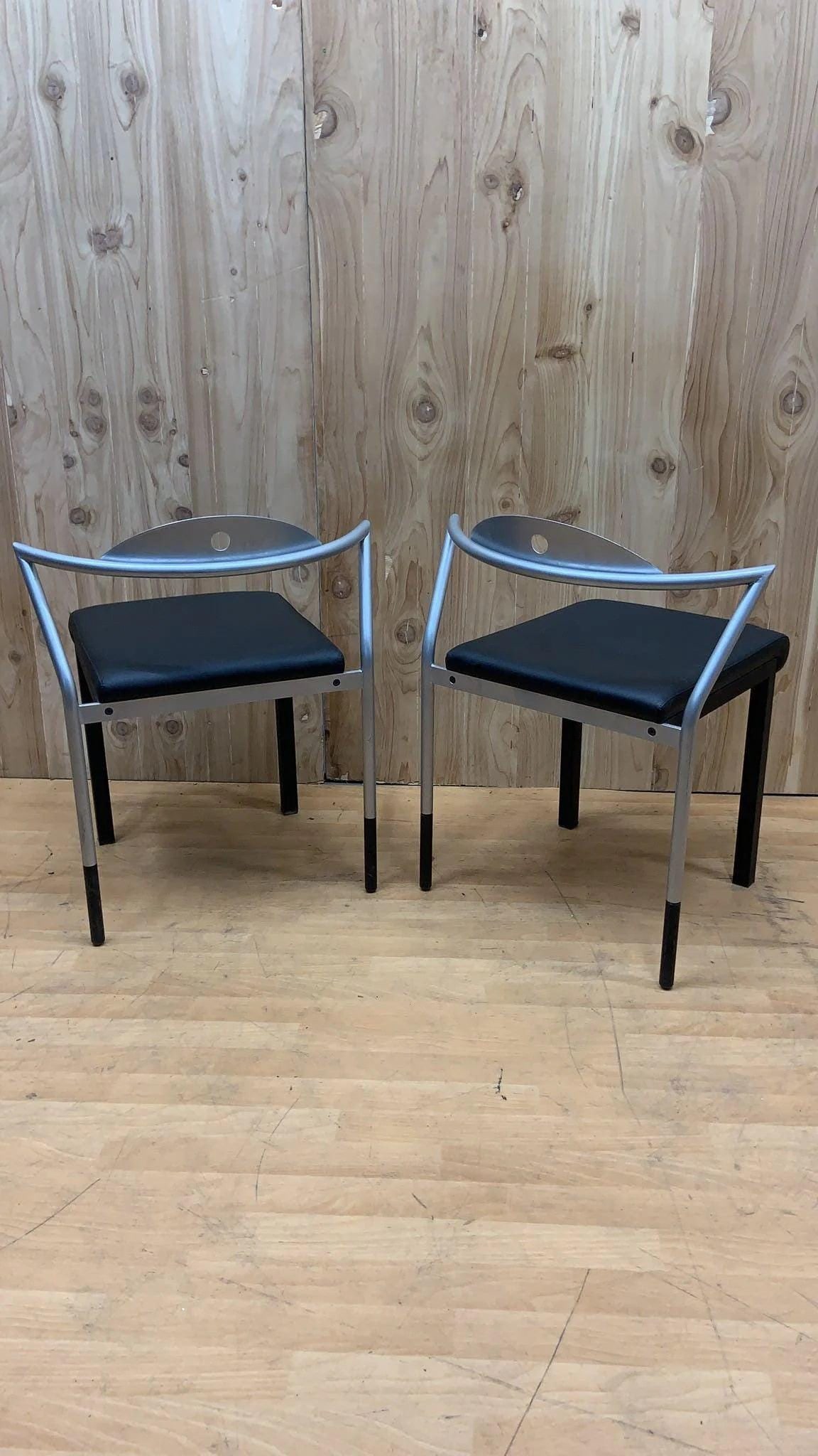 Vintage Space Age Italian Black Leather Side Chairs - Set of 7 - 9