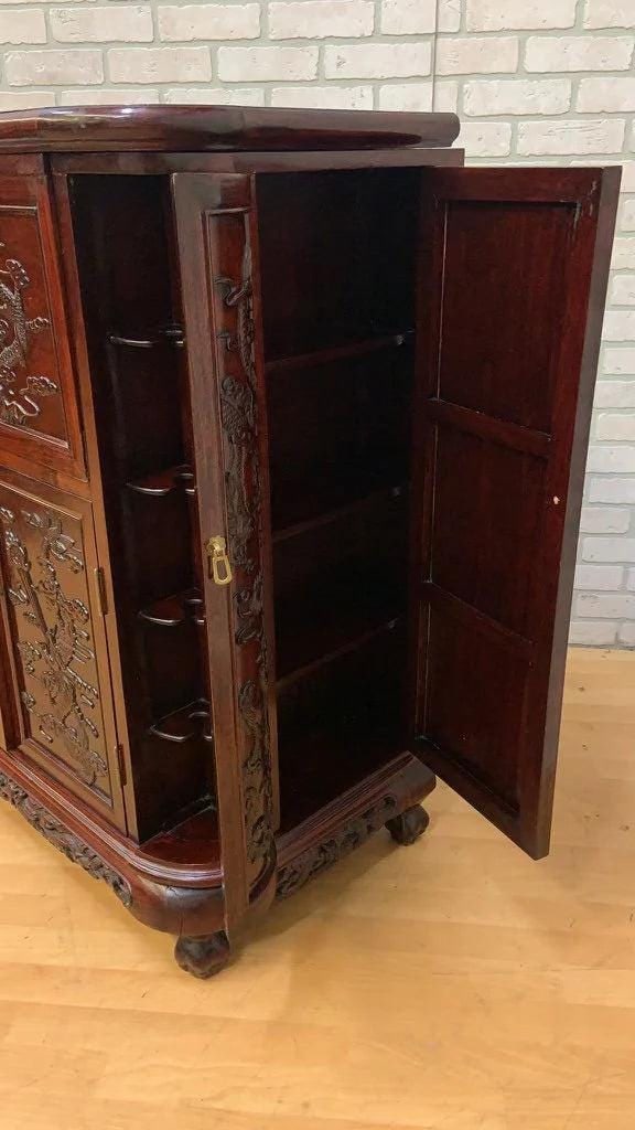 Mid Century Modern Carved Ornate Chinese Rosewood Flip Top Dry Bar Cabinet - 7