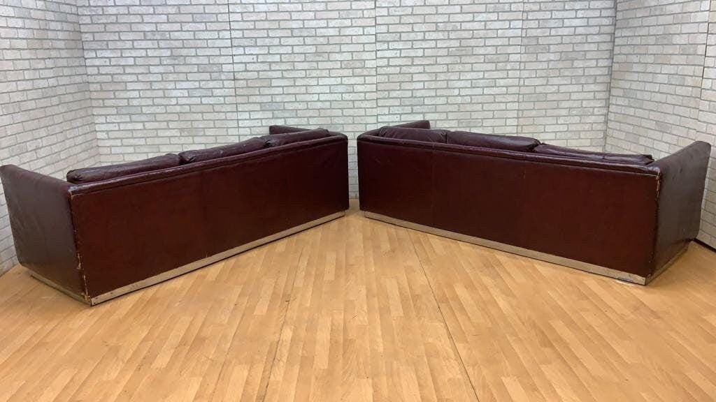 Mid Century Modern Ward Bennett Style Sofas on Chrome Bases for Upholstery - Set of 2 - 3