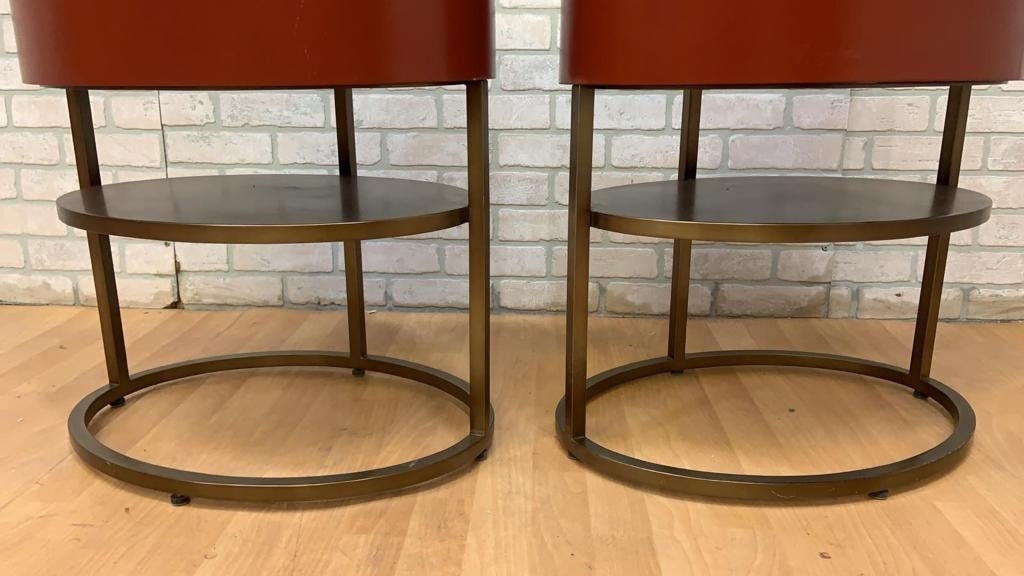 Vintage Contemporary Custom Designed Oval Side Table/Nightstand - Pair - 2