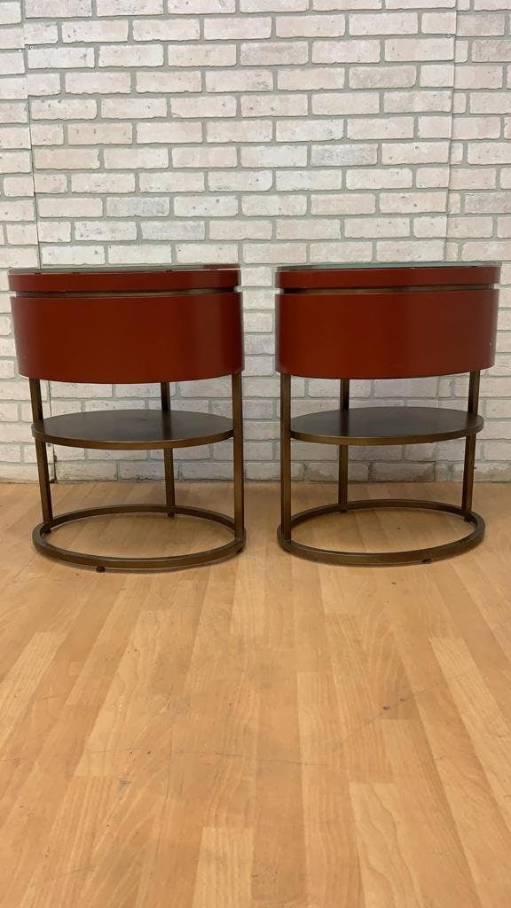 Vintage Contemporary Custom Designed Oval Side Table/Nightstand - Pair - 4