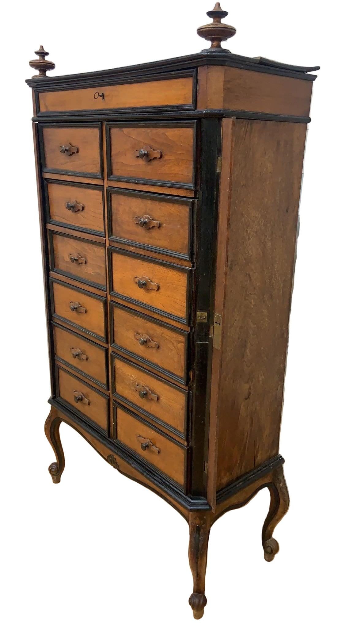 Antique French Napoleon Style 13 Drawers Tall Boy Storage Cabinet - 2