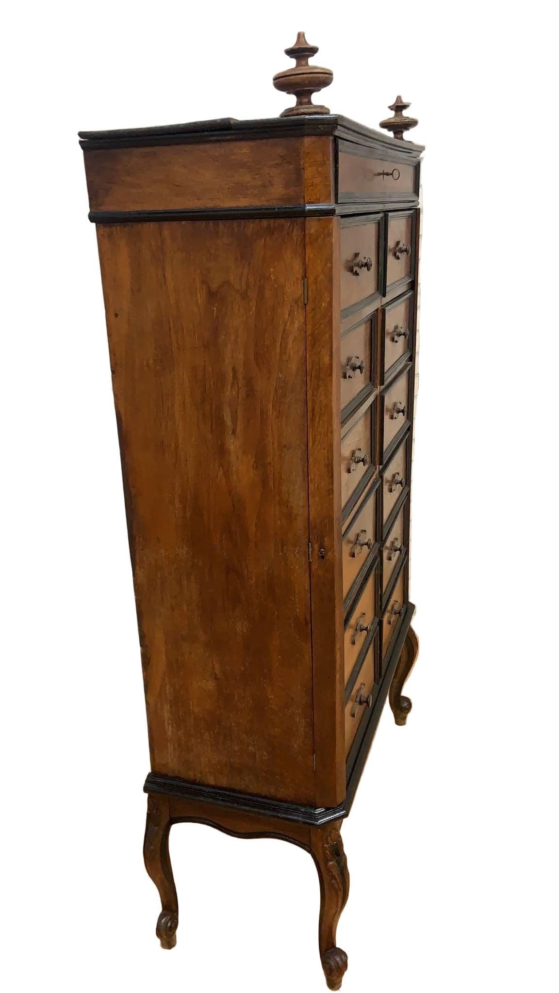 Antique French Napoleon Style 13 Drawers Tall Boy Storage Cabinet - 3