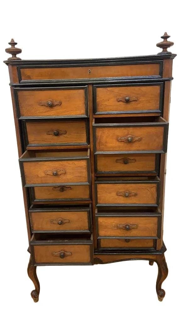 Antique French Napoleon Style 13 Drawers Tall Boy Storage Cabinet - 9